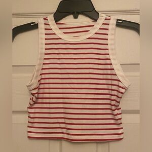 Striped Red and White Women's Ribbed Crop Top Size Small